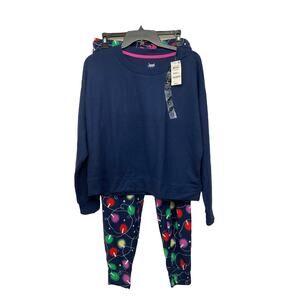 Jenni Women’s Navy Christmas Lights Pajama Set Size S
